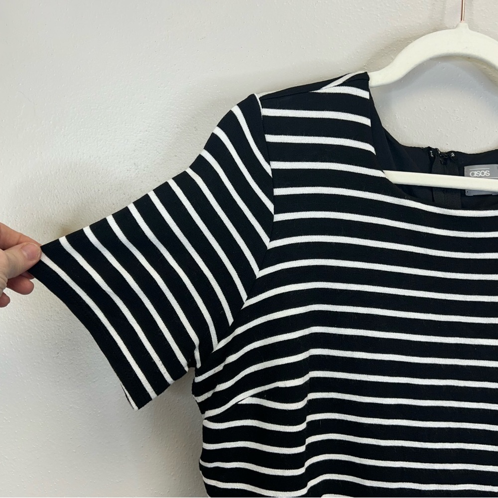 Preppy Striped Midi Dress Jersey Stretch Size 12 Casual Nautical Beachy Neutral - Picture 11 of 11